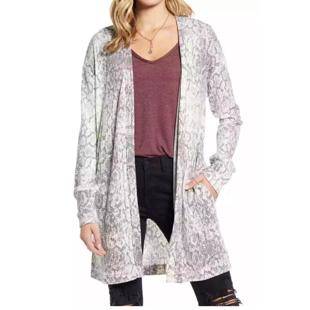 Socialite Snake Print Waffle Knit Cardigan Size Small
